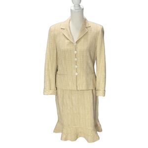 Kasper Vtg 2pc Skirt Suit and Jacket Straw Tweed Ruffled Skirt Lined Size 8P